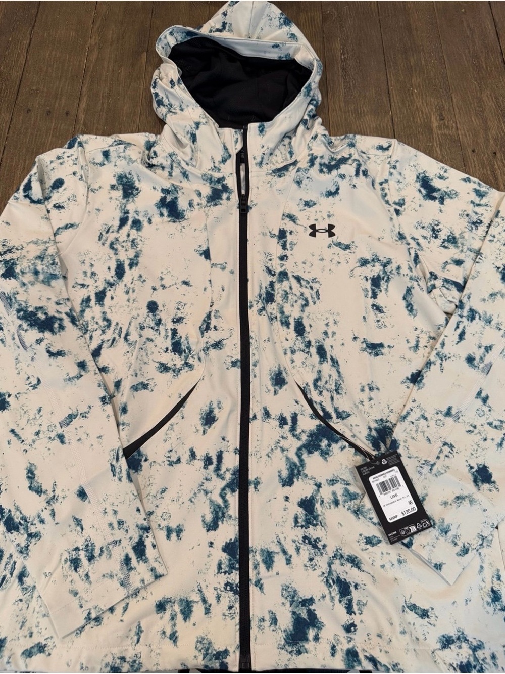 Under Armour Men’s White Hooded Jacket with Navy Splatter